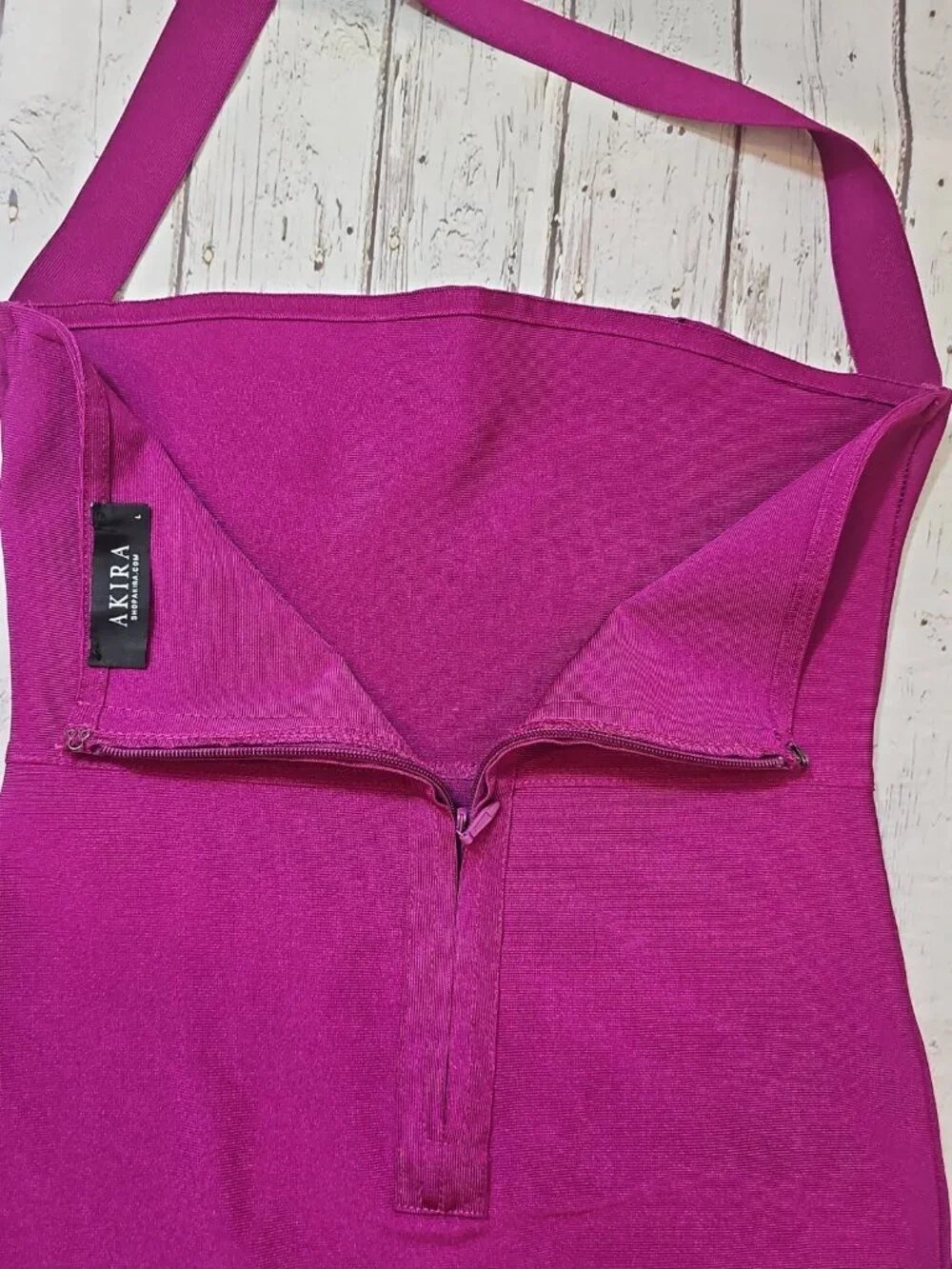 Akira Halter Neck Peplum Mermaid Bandage Cocktail Dress Magenta L
